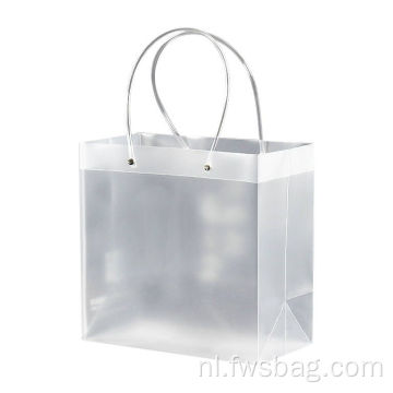 Promotioneel goedkoop aangepast logo waterdichte eenvoudige duidelijke plastictote tas draagbare PP transparante boodschappentassen